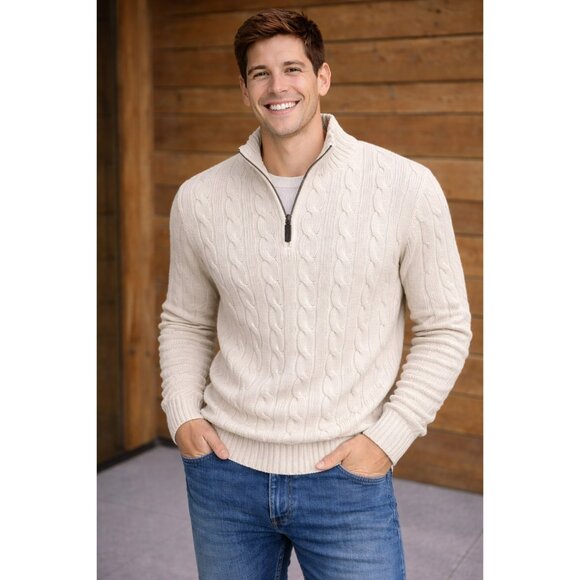 Polo Ralph Lauren Other - Polo Ralph Lauren Cable Knit Half-Zip Sweater Mens Large Ivory Lambswool